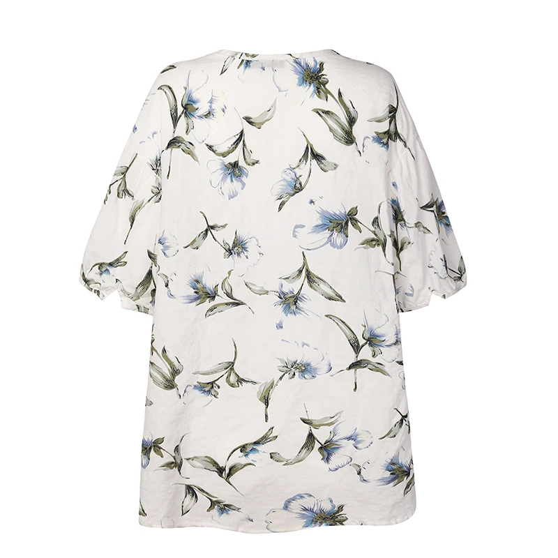 2019 New Summer Women Cotton Linen Top Blouse Soft Floral Print Loose Shirt Femme Casual O neck Plus Size Shirts Casual S-4XL
