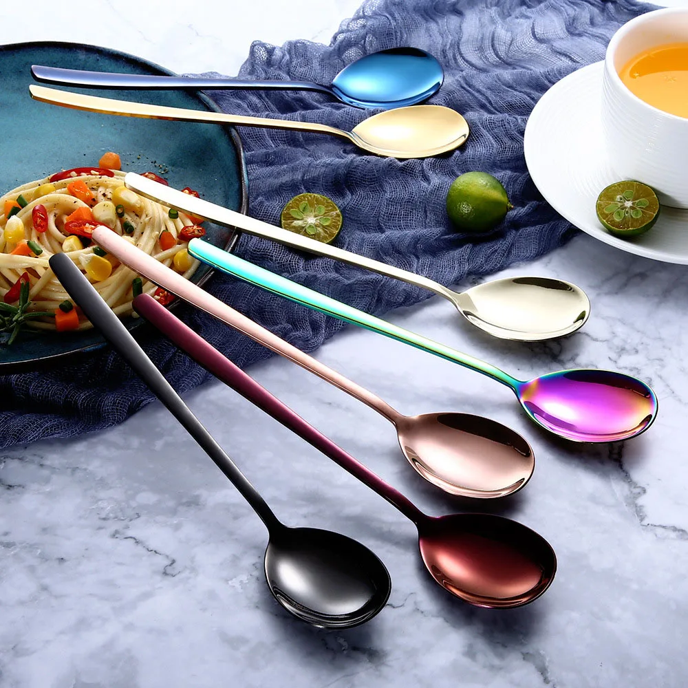 Корейский стиль 304 Нержавеющая сталь ложки для помешивания вилки столовая посуда набор красочных столовые приборы креативный Льда Ложки, кухонные принадлежности