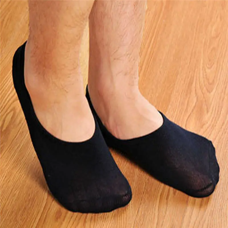Invisible Low Socks Loafer Socks Non Slip Mens Boat Socks Fabric Black