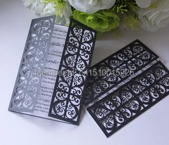 

50 Black free shipping laser cut gate design wedding invitation card printable & customized