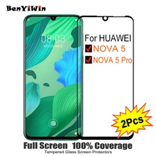 2 STUKS Volledige Cover Screen Protector Gehard Glas Voor Huawei nova 5 Pro 6.39 "9 H Beschermende glas Voor nova 5 ZEE LX1 AL10 Film Case