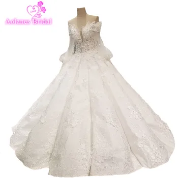 

2018 Natural White Satin V-neck Floor-length Bridal Gowns Lace Up Ball Gown Off The Shoulder Vintage Wedding Dresses Customize