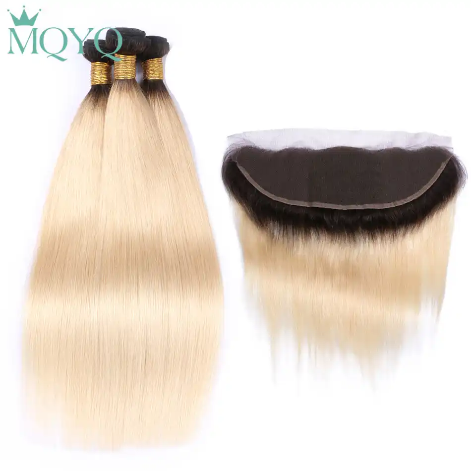 Mqyq Russian Straight Hair Bundles With Lace Frontal Closure Ombre