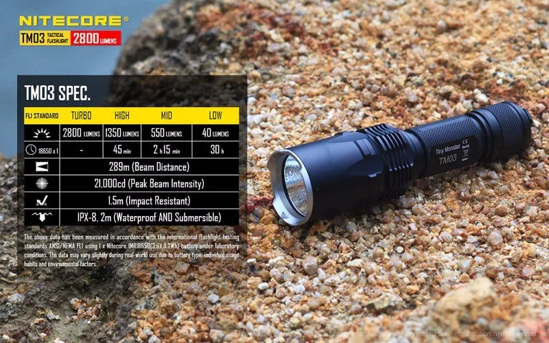 Nitecore TM03 LED Flashlight CREE XHP70 LEDs Tactical Flashlight 2800 Lumens with TM03 18650 for Hunting Fishing Free shipping