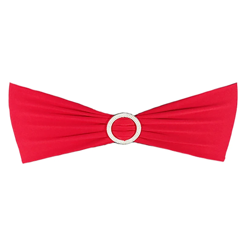 

100pcs Lycra Chair Band Stretch Elastic Spandex Bow with Round Ring for Wedding Banquet Party Decoration Event Sas