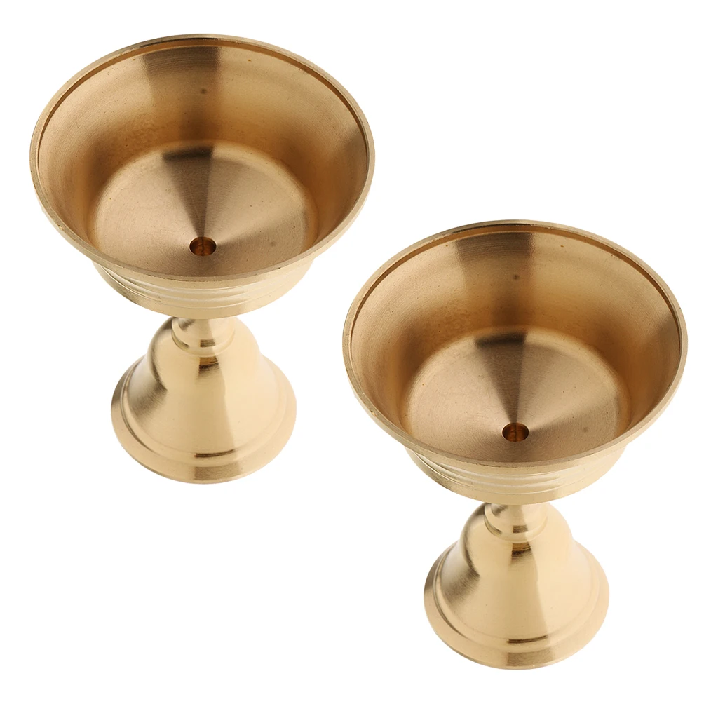 Pack of 2 Thickened Copper Ghee Lamp Candle Holder Buddhism Brass Butter Oil Lamp Candle Holder