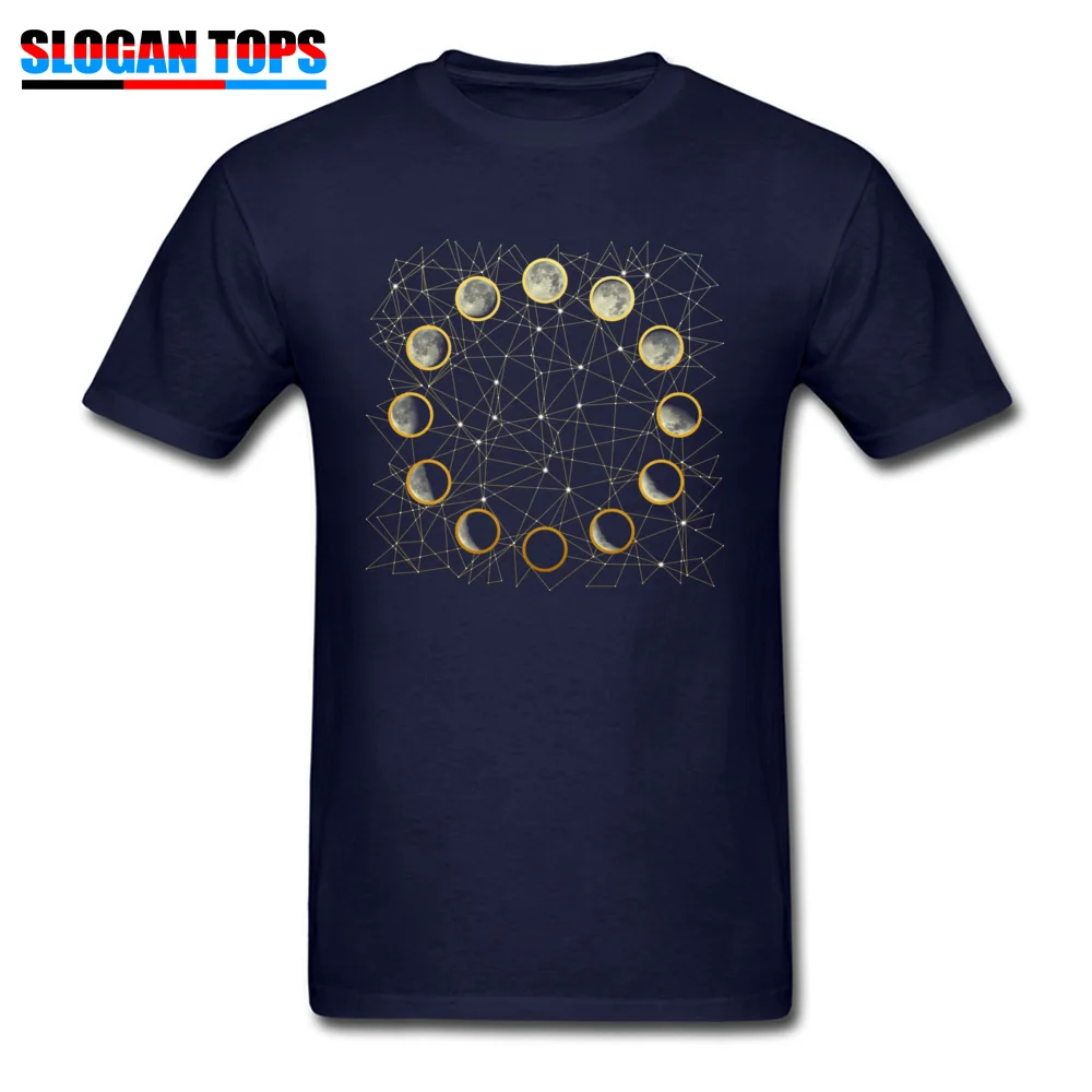 The Moon Phases Street Summer Fall 100% Cotton Fabric Round Collar Men Tops Tees Normal T Shirt 2018 Short Sleeve T Shirts The Moon Phases navy