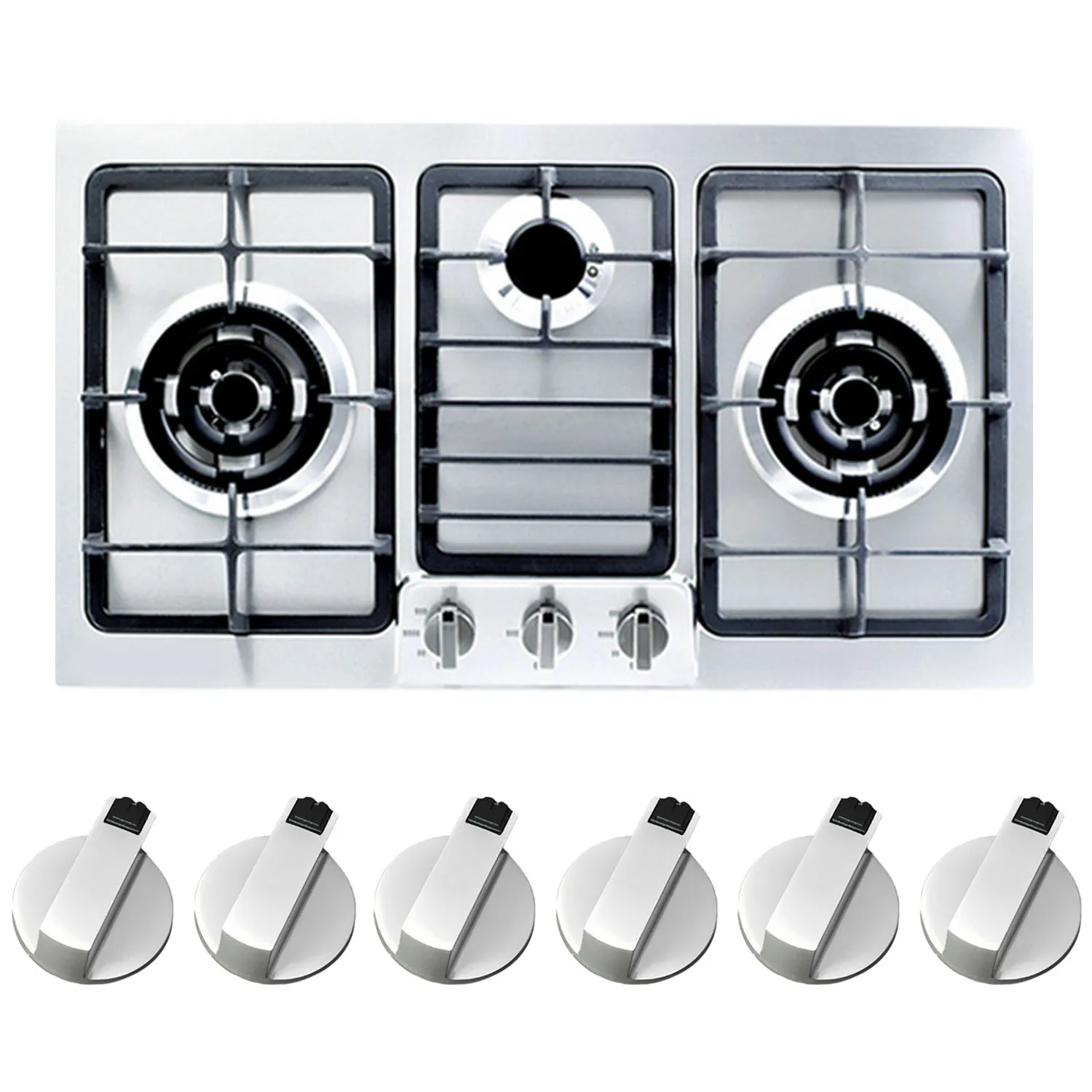 

Behogar 6pcs Metal Universal Silver Gas Stove Control Knobs Adaptors Oven Rotary Switch Cooking Surface Control Locks