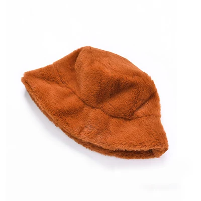 Mingjiebihuo Новая модная простая повседневная шапка с темпераментом, Толстая теплая уличная шапка для женщин и девочек, одноцветные удобные шапки-ведра - Цвет: Коричневый