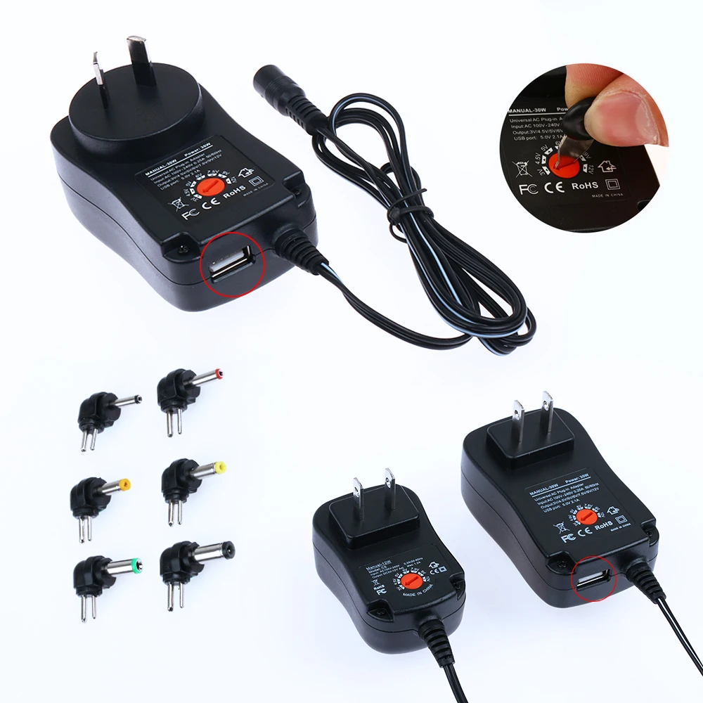

AC 100V~240V To DC 3V/4.5V/5V/6V/7.5V/9V/12V Universal Power Charger Adapter for Led Light Strip Lamp 30W Power Supply
