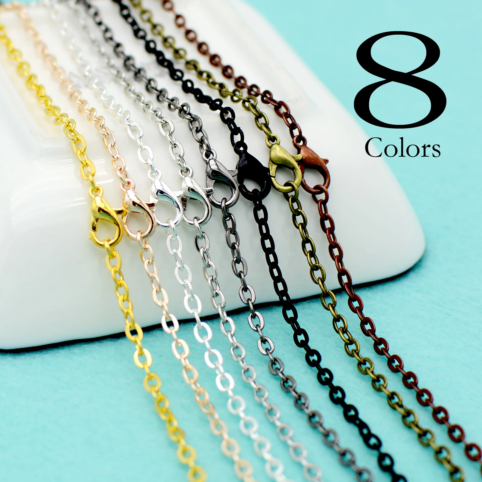 

20 pcs - 8 Colors Cable Chain Necklace, 18/24/30 Inch Flat Oval Link Chain, Rolo Chain -Gold/Silver/Bronze/Copper/Gunmetal/black