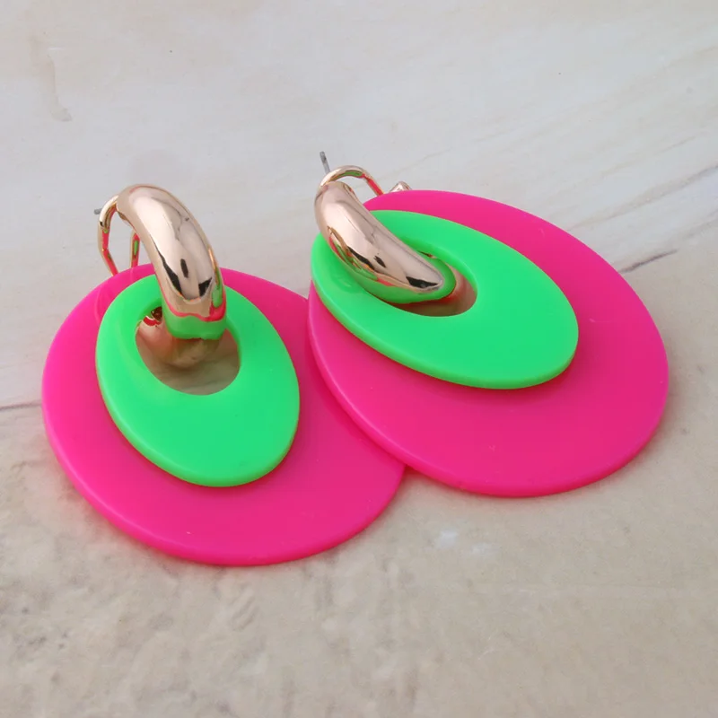 

NeeFu WoFu 2019 Drop PVC Earrings Fluorescent color Resin Big Earring Large copper Brinco Ear Oorbellen Glamour luxury