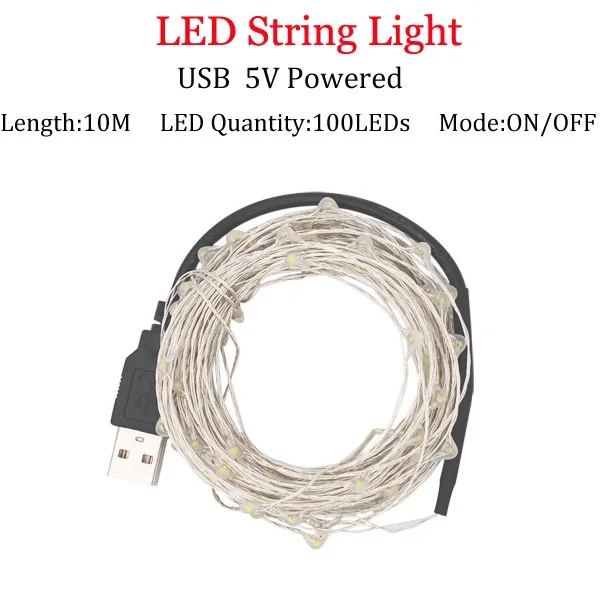 10m USB Powered Светодиодный светильник-гирлянда s 10 м 5 м 2 м, серебряная гирлянда, украшение для дома, Рождества, свадьбы, вечеринки, питание от батареи 5 В, USB, сказочный светильник - Испускаемый цвет: 10m USB Powered