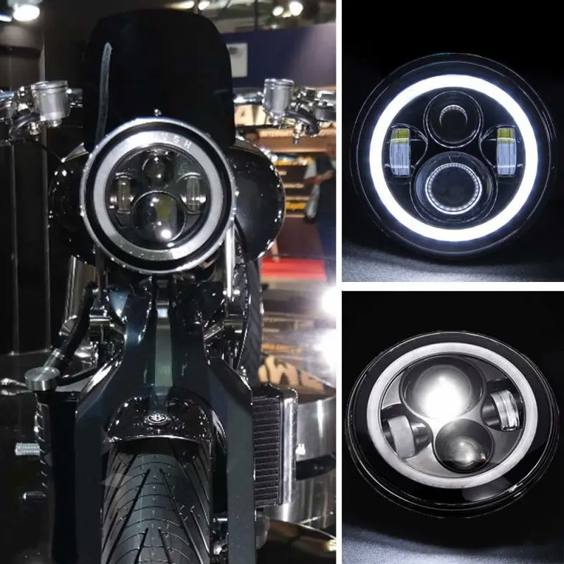 

FADUIES 1PCS Harley H13 Adaptor Harness 7" Motorcycle Projector LED Headlight With Angel Light For Harley FLSTC