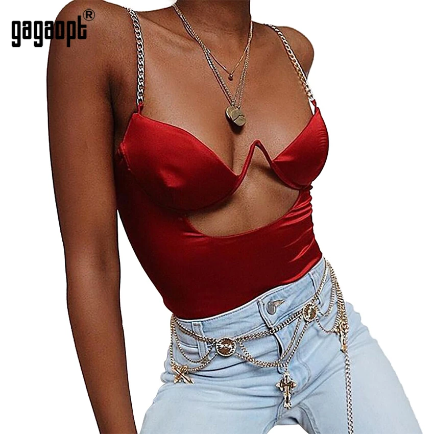 

Gagaopt 2019 3 Colors Sexy Bodysuit Women Chain Bodycon Bodysuit Hollow Out Black Bodysuit Summer Overalls Jumpsuit