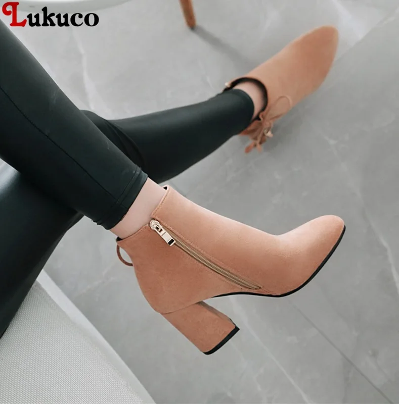 

Lukuco 2019 Large Size 34-48 Short Plush Ankle Botas Zipper Pumps High Heels Shoes Spring Autumn Winter Boots female Shoes Woman