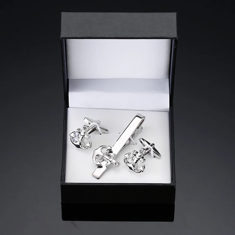 

Brand Cufflinks Tie Clip Mens Suit shirt Cufflinks tie clip hand polished anchor Cufflinks classic luxury gift set