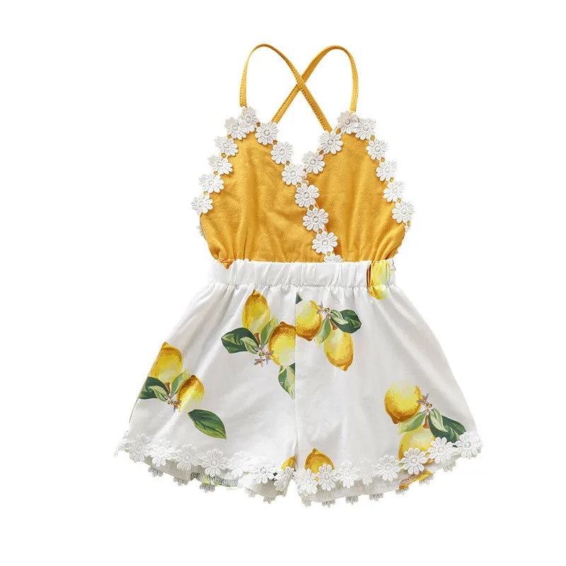 Toddler Kids Baby Girl Lemon Print Romper Playsuit Sunsuit Outfits