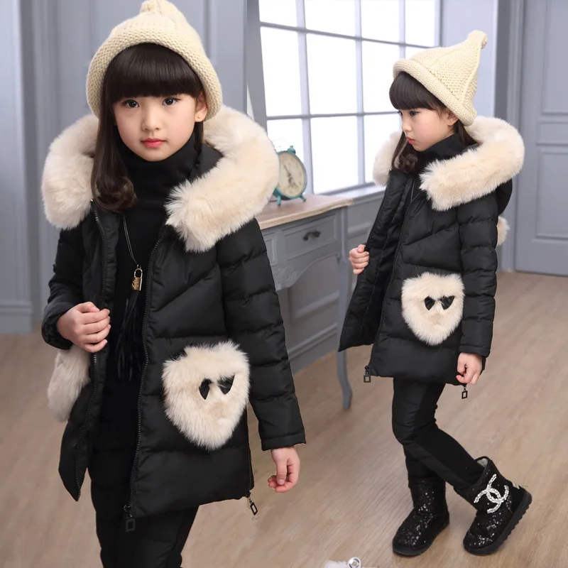 Зимняя хлопковая стеганая куртка для девочек; Комплект из трех предметов; спортивная одежда для девочек; детская одежда; Новогоднее платье для маленьких детей - Цвет: Черный