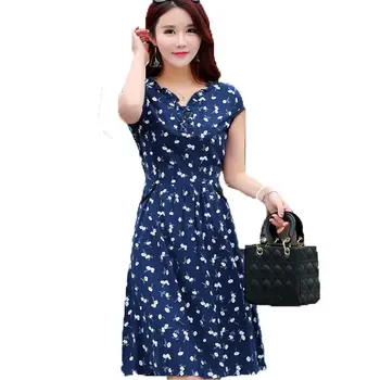 

2018 New women summer dresses casual plus size V-neck print short sleeve loose cotton vestidos dress plus size 6XL AE2154