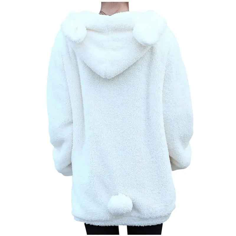 Женская зимняя Свободная куртка с капюшоном и милыми медвежьими ушками, теплая верхняя одежда, пальто