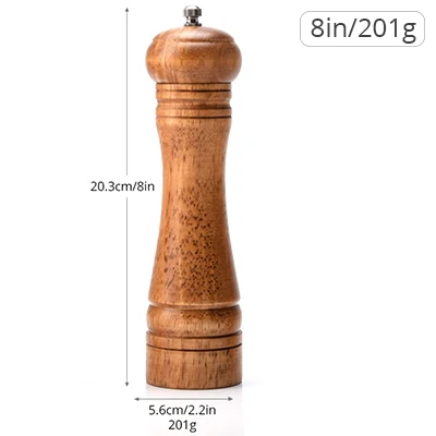 Деревянные мельницы для соли и перца, деревянные мельницы для специй и перца, ручные мельницы для трав с регулируемым керамическим инструментом Kithcen - Цвет: M (8 inch)