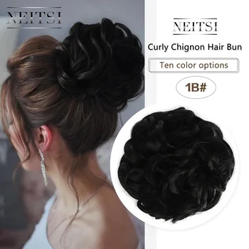 

Neitsi Women Curly Chignon Hair Bun for Brides Synthetic High Extensions Ponytail Hair Bundles Hairpieces Hair Buns 1B#