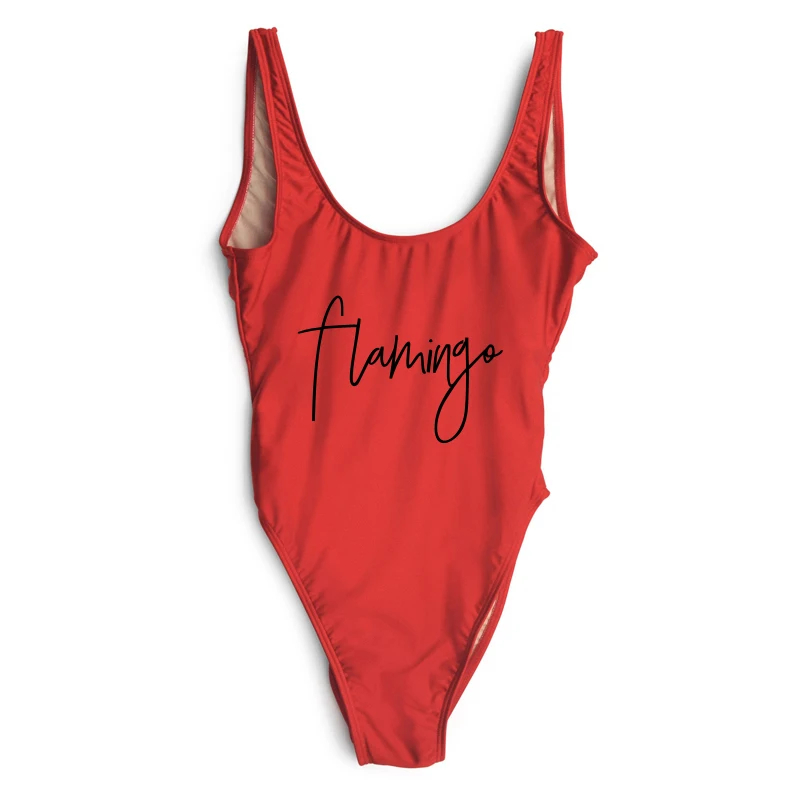 

Sexy One Piece Swimsuit Flamingo Letter Print 2019 Swimwear Women Summer Beachwear Lady Pink Bathing Suit mayo badpak Swim Suit