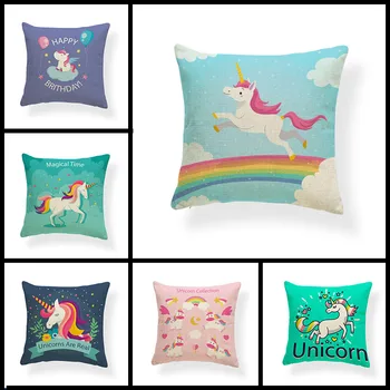 

animal cushion cover Pillow linen Pink Unicorn Rainbow Magic Cartoon Red Mid Century Football Room Terrier Printed Home Pillows
