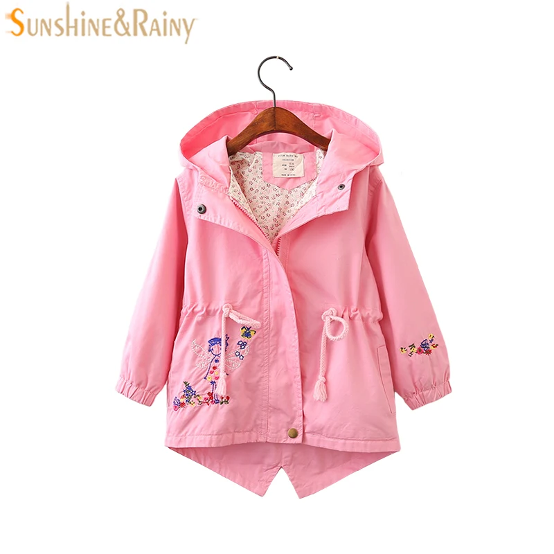 Flower Embroidered Spring Jackets For Girls Hooded Coat Baby Girl