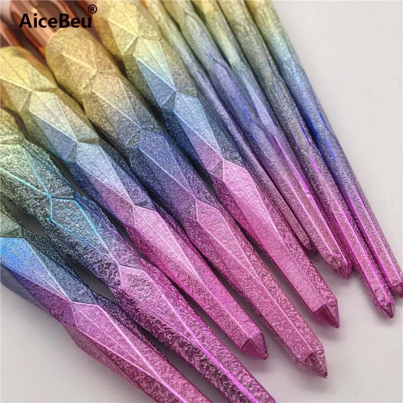 AiceBeu 10 шт Diamond Русалка Кабуки разноцветная ручка набор кистей для макияжа лица Фонд порошок maquiagem подарок