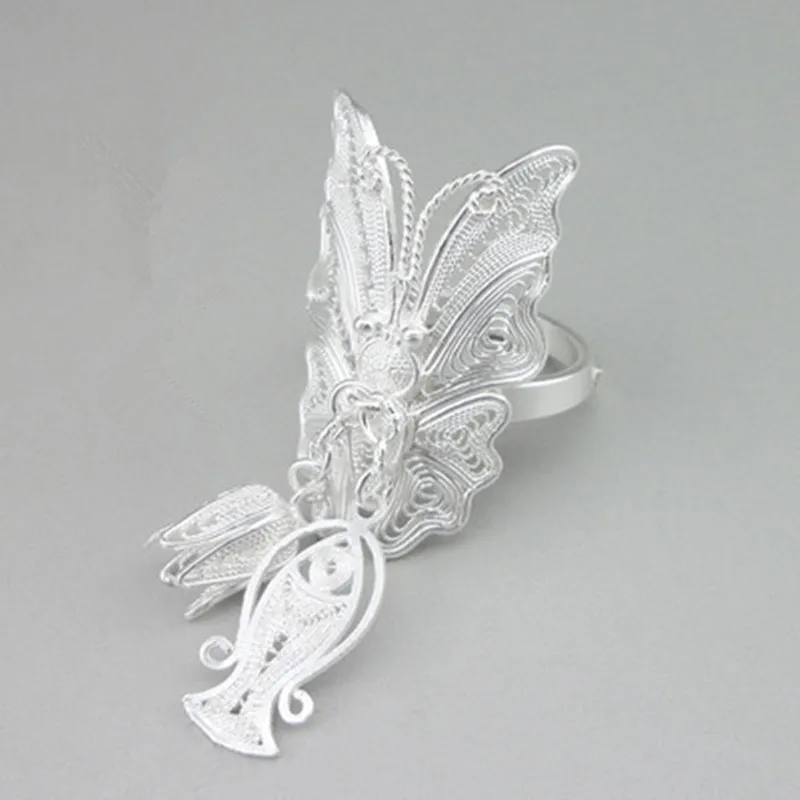 

Ethnic Vintage Butterfly Ring Sterling Silver Rings For Women Chinese Handmade Jewelry Luxury 999 Engagement Unique Girls Ring