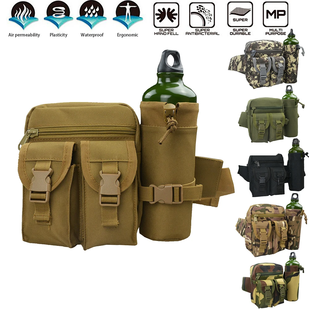 

Man Waist Bag Bottle Holder Military Tactical Backpacks Travel Hiking Bags Durable Casual Multifunction Waterproof Outdoor D30