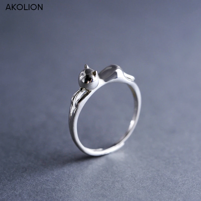 

Free Shipping 925 Silver Ring Fine Jewelry Cut Cat Jewelry Ring Finger Rings Open Rings For Girl Women Birthday Wedding Gift