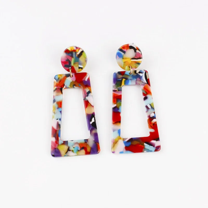 

Boho Geometric Statement Earrings Fashion Jewelry Colorful Mix Color Leopard Printed Acrylic Drop Earrings for Women