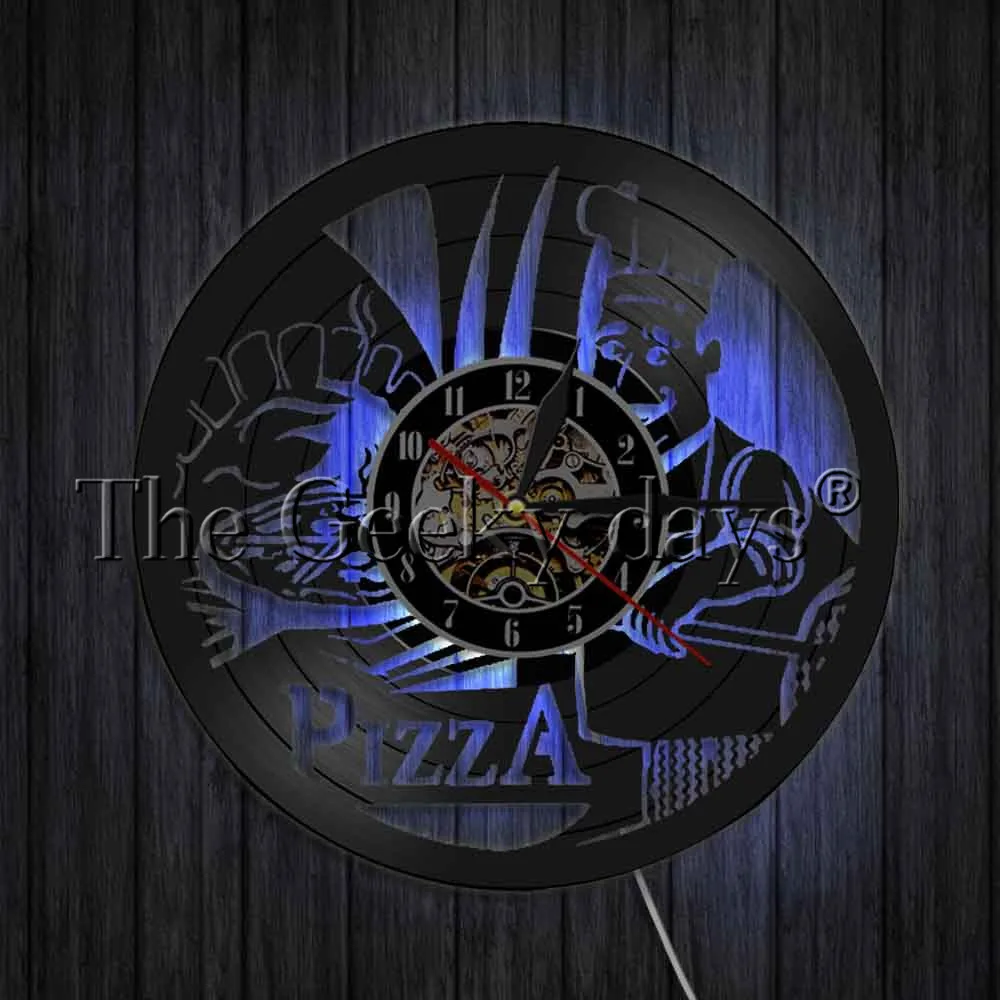 Настенные часы с изображением пиццы и теней, Виниловая пластинка, современный дизайн, настенные часы для кухни, декор для кухни