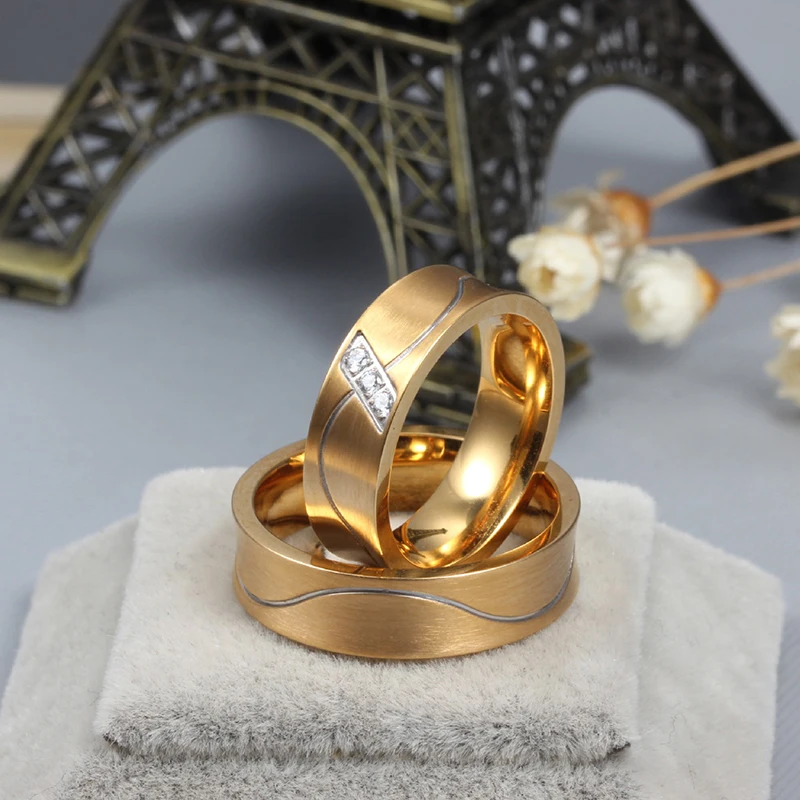 Уникальный союз Anel Ouro Titanium Promise Свадебные Кольца для пар мужчин и женщин золотой