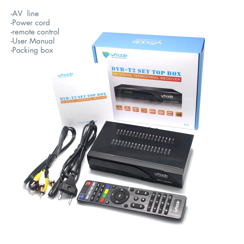 Vmade DVB-T2+ wifi HD 1080P цифровой эфирный ТВ-приемник DVB-T MPEG-2/4 H.265 Поддержка Dolby AC3 Built-RJ45 ТВ-приставка