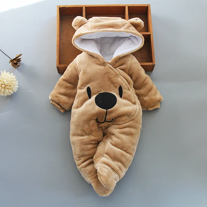 Одежда для малышей осень Зимние Комбинезоны для детей для маленьких мальчиков и девочек с плюшевой подкладкой с капюшоном и комбинезоны для малышей; комбинезон для новорожденных младенцев