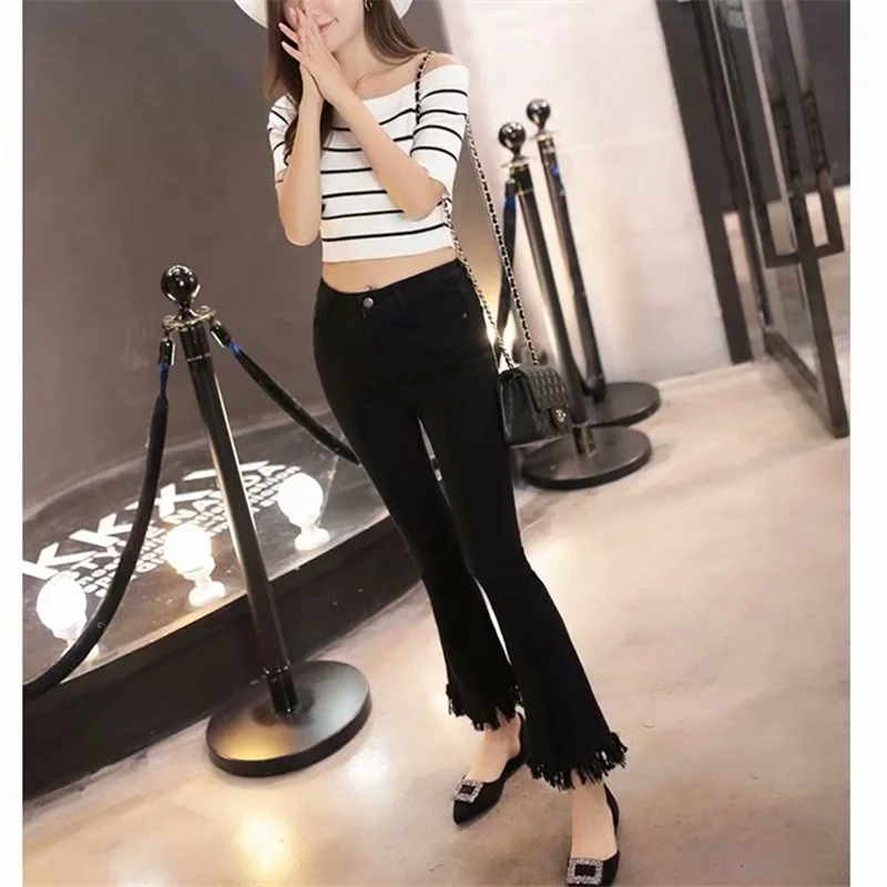 2019 Fashion High Waist Flare Women Jeans Denim Trousers Cotton Vintage Tassel Women Slim Spring Skinny Jeans Free S 2019 Fashion High Waist Flare Women Jeans Denim Trousers Cotton Vintage Tassel Women Slim Spring Skinny Jeans Free S