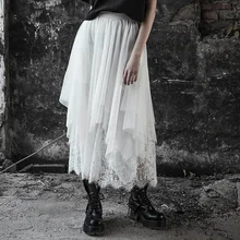 Панк рейв женские кружевные сексуальные юбки модные однотонные повседневные открытые летние юбки элегантные белые Клубные вечерние панк-юбки