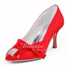 Free Shipping Red Pumps WM-004C Peep Toe Bow Stiletto Heel Satin Evening Party Women Prom Shoes