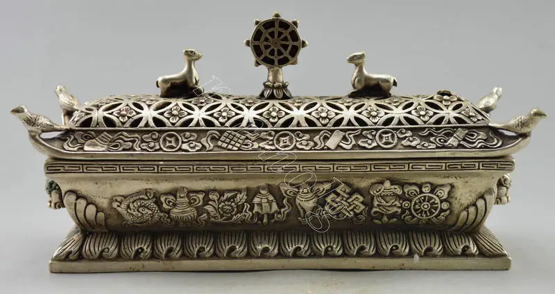 

Crafts statue Collectible Decorated Old Handwork Tibet Silver Big Tower Dragon Incense Burner
