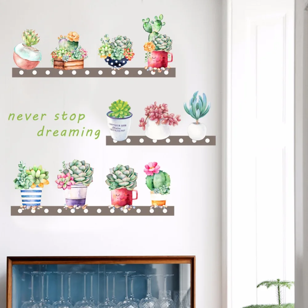 Суккуленты горшок для кактуса растения цветы DIY стикер на стену гостиная детская комната диван фон Настенная роспись художественный, виниловый, Съемный Плакат