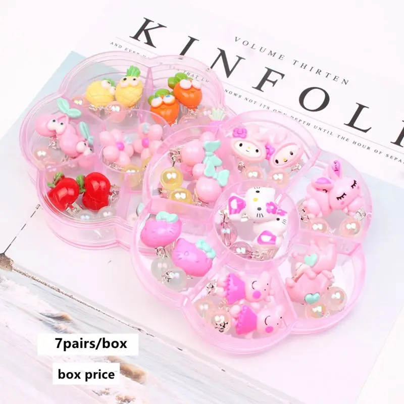 

7 Pairs Fashion Children Kids Jewelry Candy Cartoon Fruit Mixed Stud Clip Earrings Set for Girls Aros Pendientes Girls Brinco