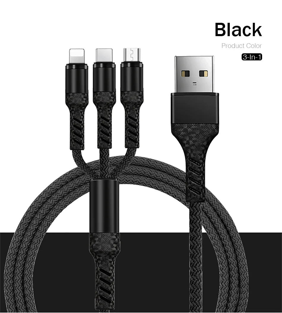 ROCK 3 в 1 USB кабель для iPhone XS X 8 7 6s зарядное устройство type-C Micro USB кабель для Android usb type C кабели для мобильных телефонов