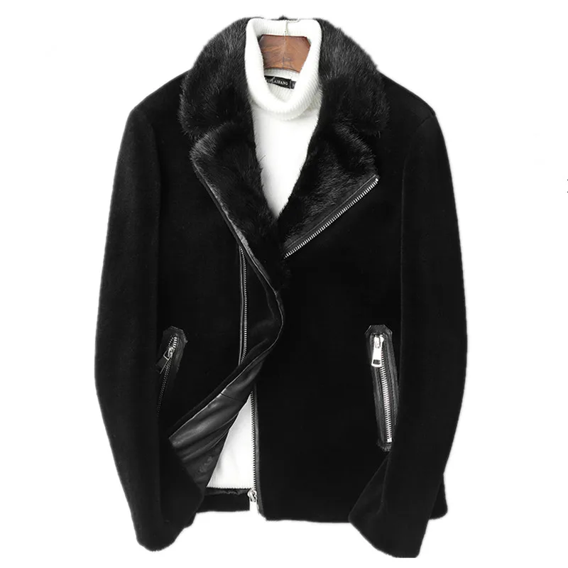 

Real Fur Coat Winter Jacket Men Real Sheep Shearling Fur Coats Men's Mink Fur Collar Wool Jackets Warm Outwear L18-3803 Y1640
