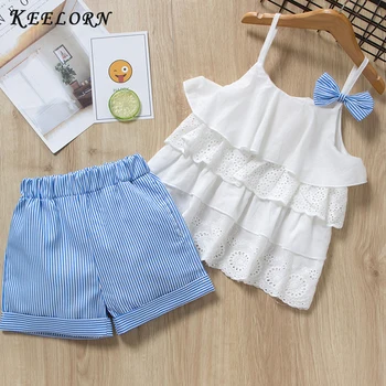 

Keelorn Girls Clothing Sets 2020 Brand toddler Girls Clothes kids Suit Summer Casual Flowers Blue T shirt Pants
