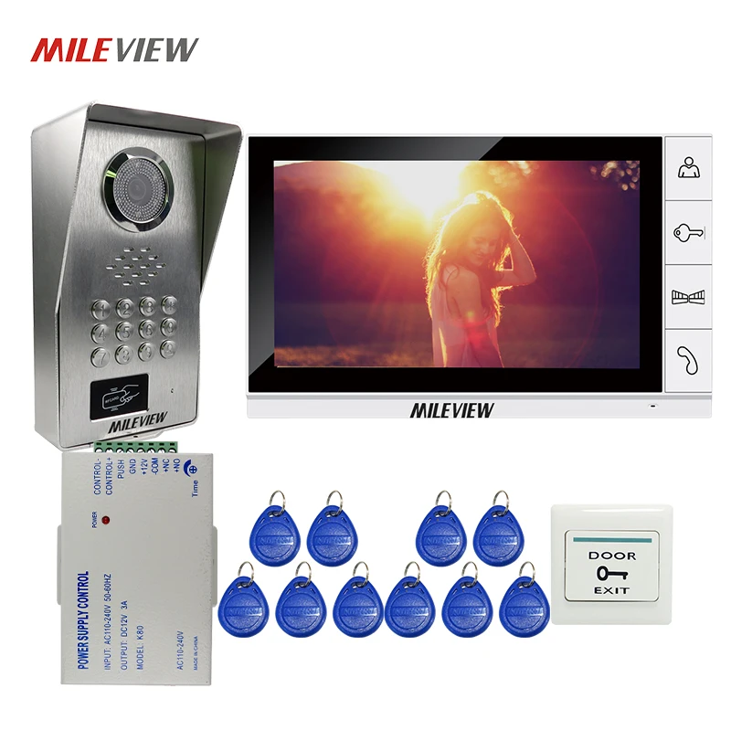 

FREE SHIPPING 9" LCD Screen Monitor Video Intercom Door bell Phone System RFID Code Keypad Unlock Outdoor Camera + Power Control