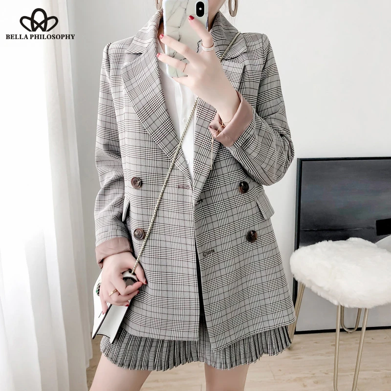 Wonder 2018 new Autumn fashion Double-breasted Plaid Blazer Female Winter Suit  Jacket Office Lady Feminino tops JA519